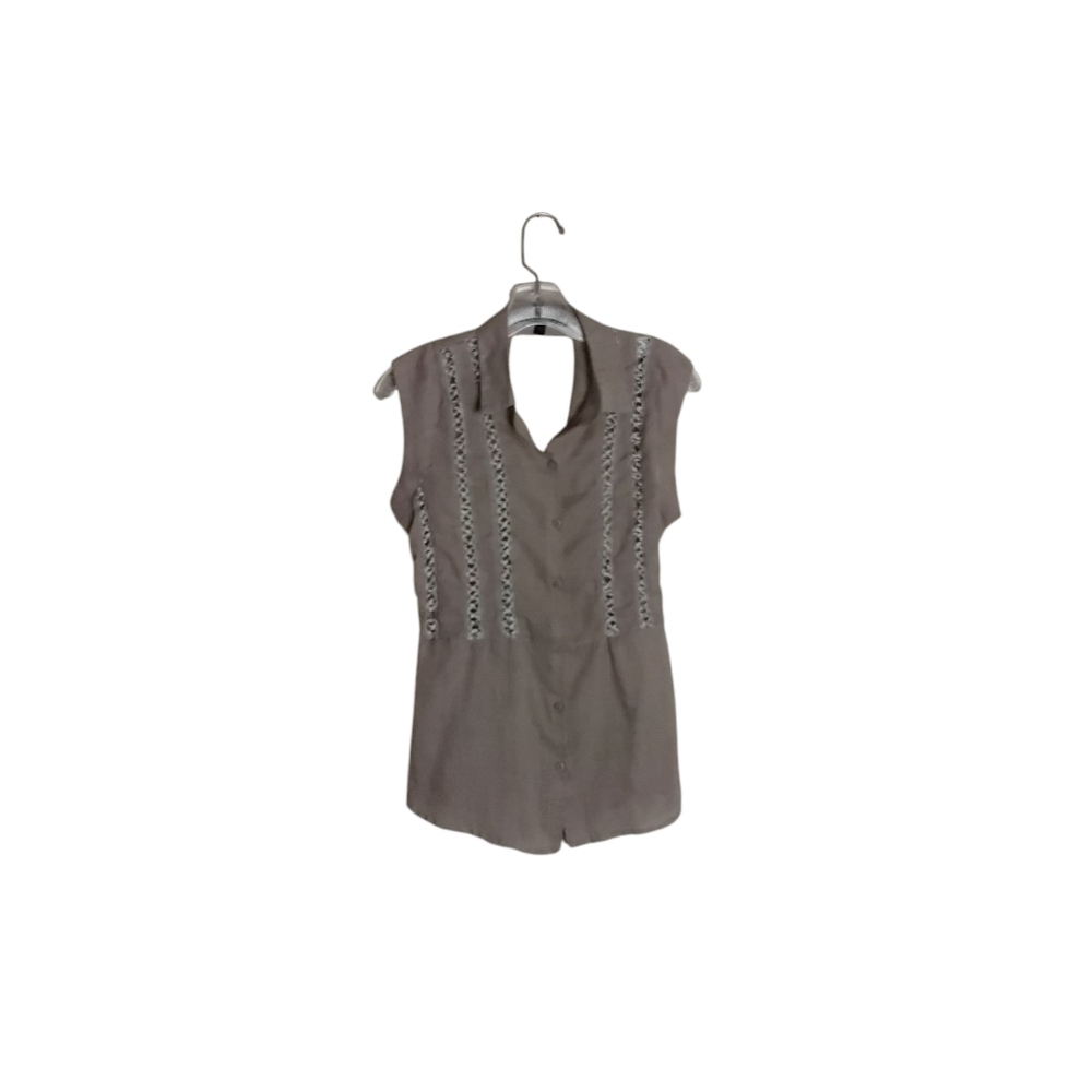 Love Stitch Women's S Tan Botton Down Lattice Cut Out Back Sleeveless TunicTop